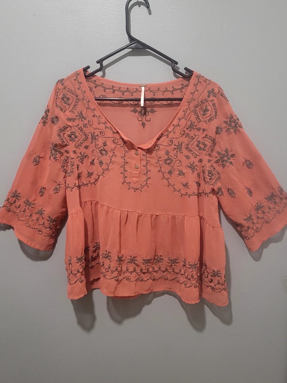 Free People Embroidered Peasant Blouse Sz M